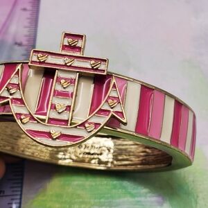 Betsy Johnson Retro Bracelet Enamel Anchor Clamper Pink White Stripe